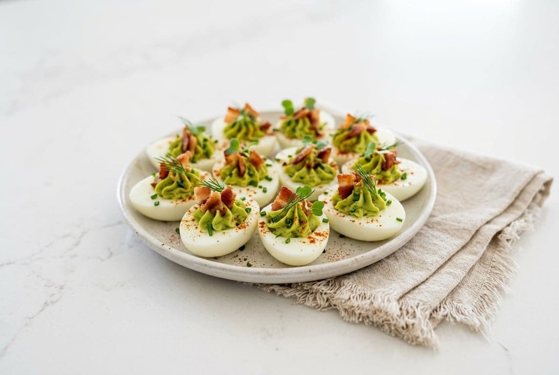 Avocado Deviled Eggs with Bacon
