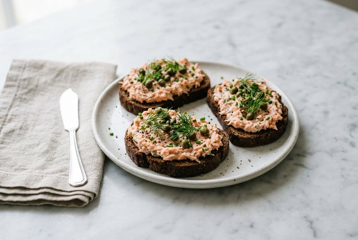 Salmon Rillettes on Pumpernickel