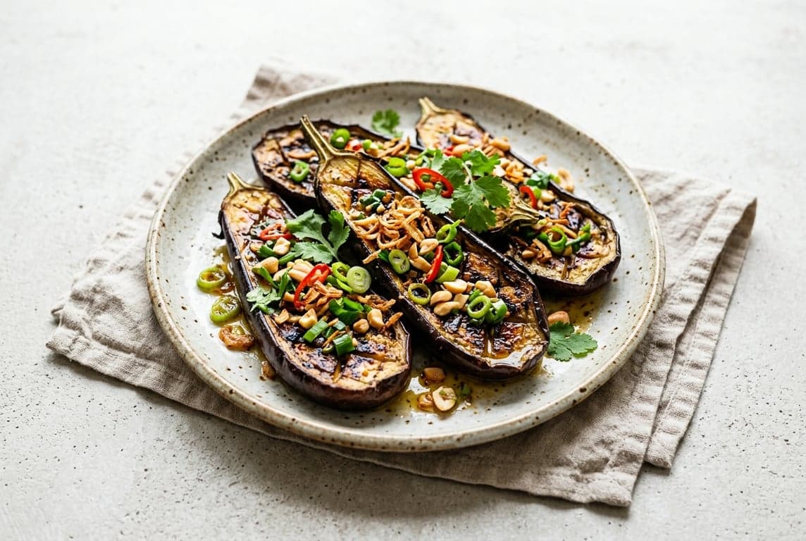Grilled Aubergine with Scallion Oil