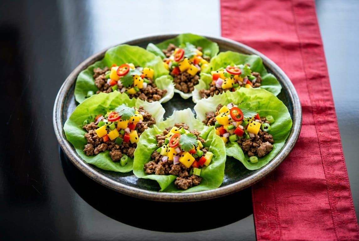 Beef Lettuce Wraps with Mango Salsa