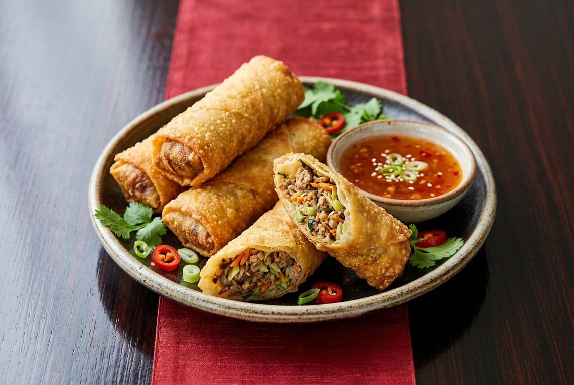 Crispy Pork and Vegetable Spring Rolls