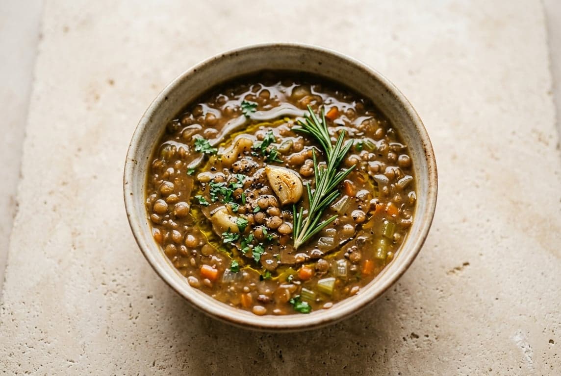 Warm Lentil & Roasted Garlic Soup
