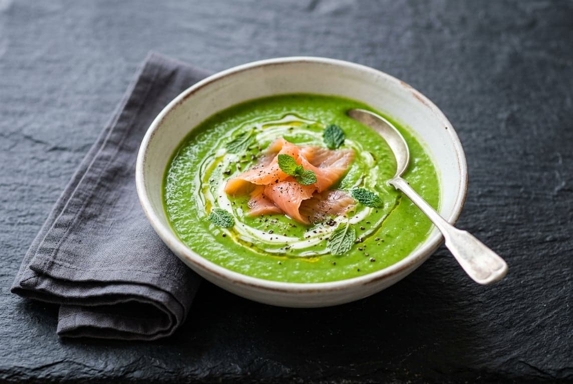 Minted Pea Soup with Smoked Salmon