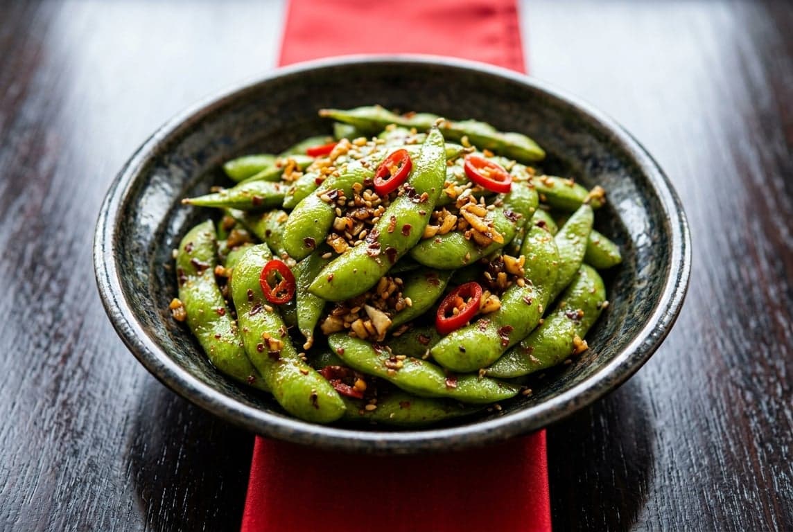 Wok-Tossed Edamame with Chilli and Garlic