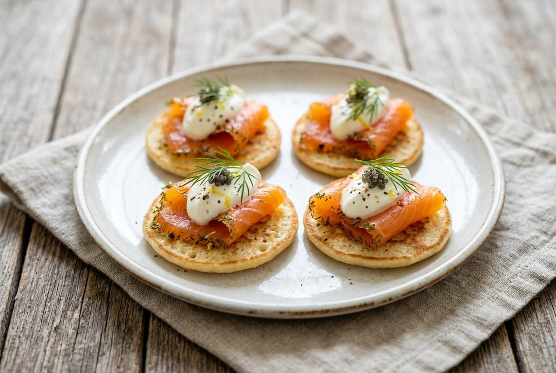 Gravlax on Blini with Crème Fraîche