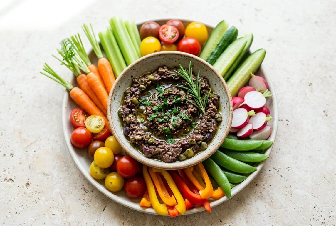 Black and Green Olive Tapenade with Crudités