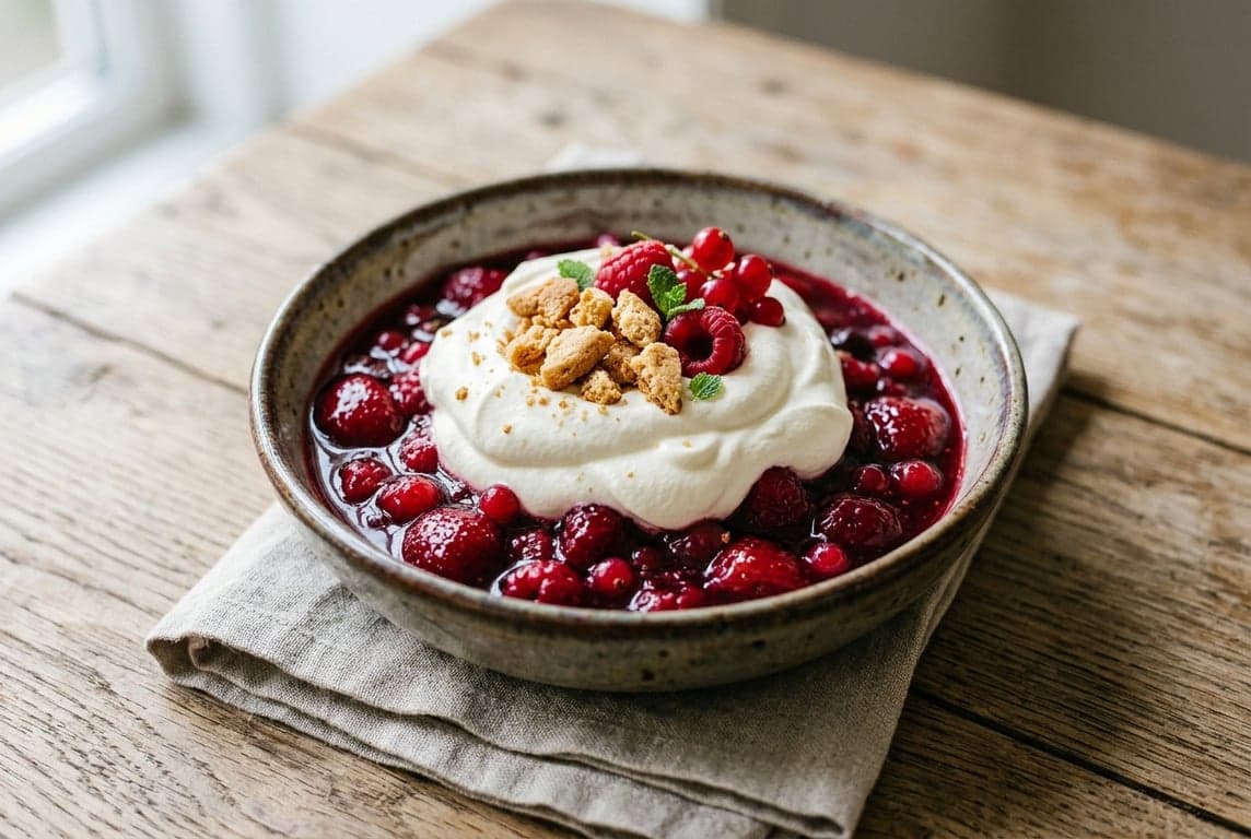 Rødgrød med Fløde (Danish Red Berry Pudding)